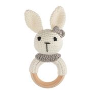 WellGro Cuddly Amigurumi Ekru Tavşancık Çıngırak Oyuncak