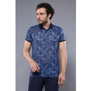 Wessi Çiçek Desenli Mavi Polo Yaka Erkek T-shirt