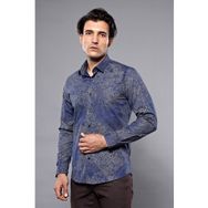 Wessi Erkek Lacivert Desenli Uzun Kollu Slim Fit Gömlek