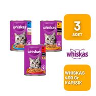 Whiskas 3 Çeşit 12x400 gr Karışık Yetişkin Konserve Kedi Maması