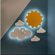 Windly Concept Beyaz Güneş Bulut Bebek ve Çocuk Odası Gece Lambası Seti