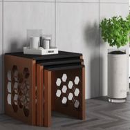 Wood'n Love Deniz Altıgen Desen Premium Metal Ferforje Bakır Wood Siyah-Bakır Zigon Sehpa