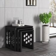 Wood'n Love Deniz Altıgen Desen Premium Metal Ferforje Wood Siyah Zigon Sehpa