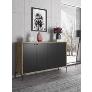 Wood'n Love Hestia 160 cm 4 Kapaklı Atlantik Çam Siyah ve Siyah Metal Ayaklı Çok Amaçlı Dolap Konsol