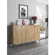 Wood'n Love Hestia 4 Kapaklı Atlantik Çam ve Siyah Metal Ayaklı Çok Amaçlı Dolap Konsol