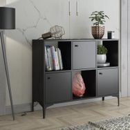 Wood'n Love Orbit Premium 3 Kapaklı Metal Ayaklı Çok Amaçlı Siyah Dolap Konsol