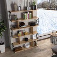 Wood'n Love Zambak 5 Raflı Altıgen Desen Atlantik Çam-Siyah Kitaplık