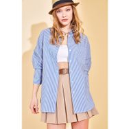 Xhan 2YXK2-46131-12 Mavi Oversize Gofre Çizgili Kadın Gömlek