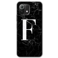 Xiaomi Mi 11 Siyah Mermer Desenli F Harfi Baskılı Uyumlu Silikon Kılıf