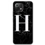 Xiaomi Mi 11 Siyah Mermer Desenli H Harfi Baskılı Uyumlu Silikon Kılıf