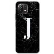Xiaomi Mi 11 Siyah Mermer Desenli J Harfi Baskılı Uyumlu Silikon Kılıf