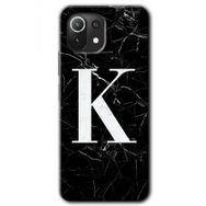 Xiaomi Mi 11 Siyah Mermer Desenli K Harfi Baskılı Uyumlu Silikon Kılıf