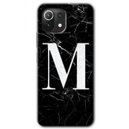 Xiaomi Mi 11 Siyah Mermer Desenli M Harfi Baskılı Uyumlu Silikon Kılıf