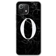 Xiaomi Mi 11 Siyah Mermer Desenli O Harfi Baskılı Uyumlu Silikon Kılıf