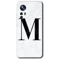 Xiaomi Mi 12 Beyaz Mermer Desenli M Harfi Baskılı Uyumlu Silikon Kılıf