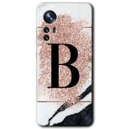 Xiaomi Mi 12 Pembe Mermer Desenli B Harfi Baskılı Uyumlu Silikon Kılıf