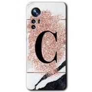 Xiaomi Mi 12 Pembe Mermer Desenli C Harfi Baskılı Uyumlu Silikon Kılıf