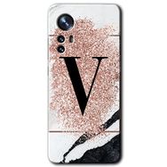 Xiaomi Mi 12 Pembe Mermer Desenli V Harfi Baskılı Uyumlu Silikon Kılıf