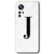 Xiaomi Mi 12 Pro Beyaz Mermer Desenli J Harfi Baskılı Uyumlu Silikon Kılıf