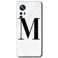 Xiaomi Mi 12 Pro Beyaz Mermer Desenli M Harfi Baskılı Uyumlu Silikon Kılıf