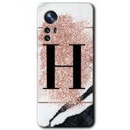 Xiaomi Mi 12 Pro Pembe Mermer Desenli H Harfi Baskılı Uyumlu Silikon Kılıf