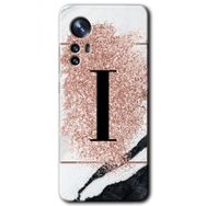 Xiaomi Mi 12 Pro Pembe Mermer Desenli İ Harfi Baskılı Uyumlu Silikon Kılıf