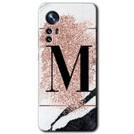 Xiaomi Mi 12 Pro Pembe Mermer Desenli M Harfi Baskılı Uyumlu Silikon Kılıf