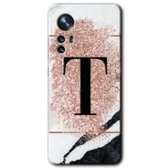 Xiaomi Mi 12 Pro Pembe Mermer Desenli T Harfi Baskılı Uyumlu Silikon Kılıf