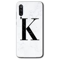Xiaomi Mi 9 Beyaz Mermer Desenli K Harfi Baskılı Uyumlu Silikon Kılıf