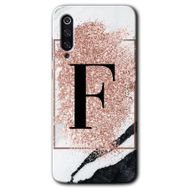 Xiaomi Mi 9 Pembe Mermer Desenli F Harfi Baskılı Uyumlu Silikon Kılıf