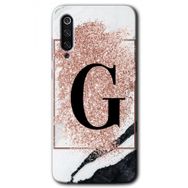 Xiaomi Mi 9 Pembe Mermer Desenli G Harfi Baskılı Uyumlu Silikon Kılıf
