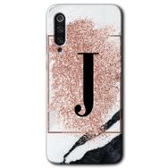 Xiaomi Mi 9 Pembe Mermer Desenli J Harfi Baskılı Uyumlu Silikon Kılıf