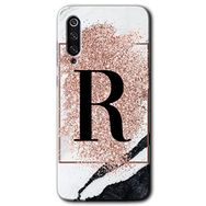 Xiaomi Mi 9 Pembe Mermer Desenli R Harfi Baskılı Uyumlu Silikon Kılıf