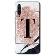 Xiaomi Mi 9 Pembe Mermer Desenli T Harfi Baskılı Uyumlu Silikon Kılıf