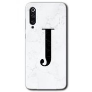 Xiaomi Mi 9 SE Beyaz Mermer Desenli J Harfi Baskılı Uyumlu Silikon Kılıf