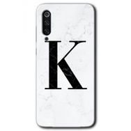 Xiaomi Mi 9 SE Beyaz Mermer Desenli K Harfi Baskılı Uyumlu Silikon Kılıf