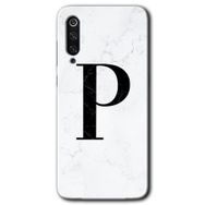 Xiaomi Mi 9 SE Beyaz Mermer Desenli P Harfi Baskılı Uyumlu Silikon Kılıf