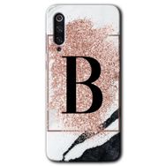Xiaomi Mi 9 SE Pembe Mermer Desenli B Harfi Baskılı Uyumlu Silikon Kılıf
