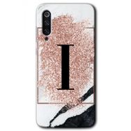Xiaomi Mi 9 SE Pembe Mermer Desenli I Harfi Baskılı Uyumlu Silikon Kılıf