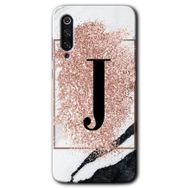 Xiaomi Mi 9 SE Pembe Mermer Desenli J Harfi Baskılı Uyumlu Silikon Kılıf