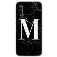 Xiaomi Mi 9 SE Siyah Mermer Desenli M Harfi Baskılı Uyumlu Silikon Kılıf