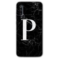 Xiaomi Mi 9 SE Siyah Mermer Desenli P Harfi Baskılı Uyumlu Silikon Kılıf