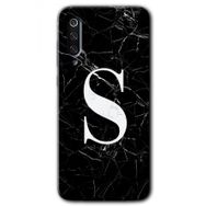 Xiaomi Mi 9 SE Siyah Mermer Desenli S Harfi Baskılı Uyumlu Silikon Kılıf