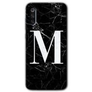Xiaomi Mi 9 Siyah Mermer Desenli M Harfi Baskılı Uyumlu Silikon Kılıf