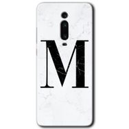 Xiaomi Mi 9T Beyaz Mermer Desenli M Harfi Baskılı Uyumlu Silikon Kılıf