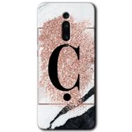 Xiaomi Mi 9T Pembe Mermer Desenli Ç Harfi Baskılı Uyumlu Silikon Kılıf