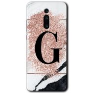 Xiaomi Mi 9T Pembe Mermer Desenli G Harfi Baskılı Uyumlu Silikon Kılıf