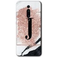Xiaomi Mi 9T Pembe Mermer Desenli J Harfi Baskılı Uyumlu Silikon Kılıf