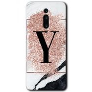 Xiaomi Mi 9T Pembe Mermer Desenli Y Harfi Baskılı Uyumlu Silikon Kılıf
