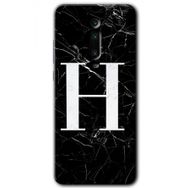 Xiaomi Mi 9T Siyah Mermer Desenli H Harfi Baskılı Uyumlu Silikon Kılıf